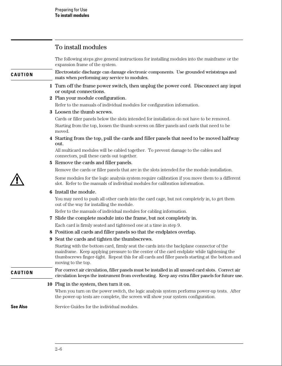 To install modules | HP 16500B User Manual | Page 19 / 129