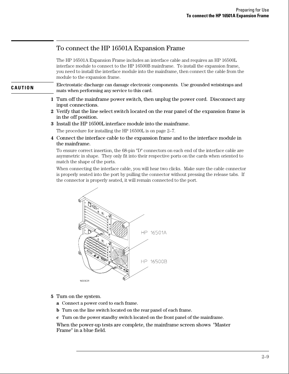 To connect the hp 16501a expansion frame | HP 16500B User Manual | Page 22 / 129