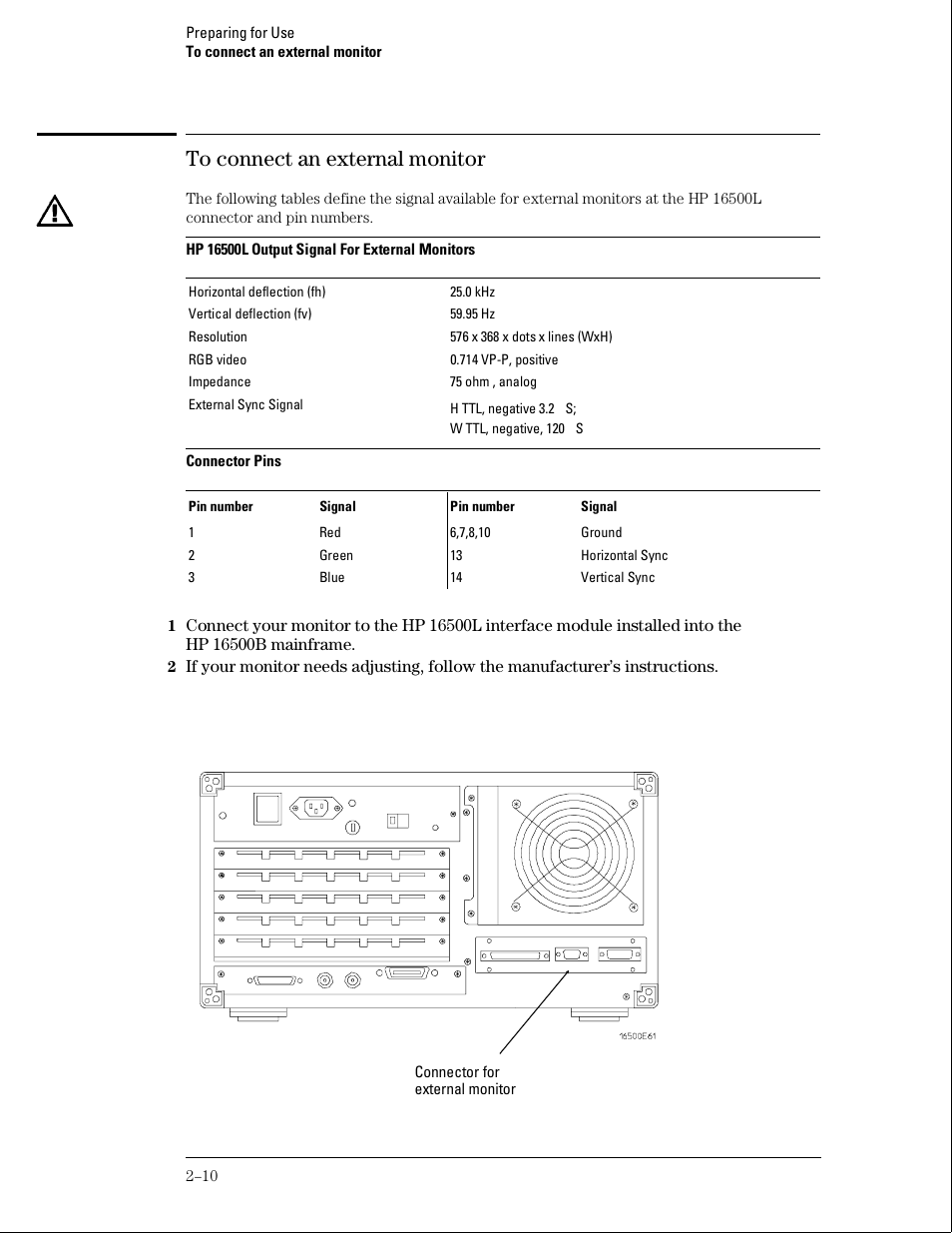 To connect an external monitor | HP 16500B User Manual | Page 23 / 129