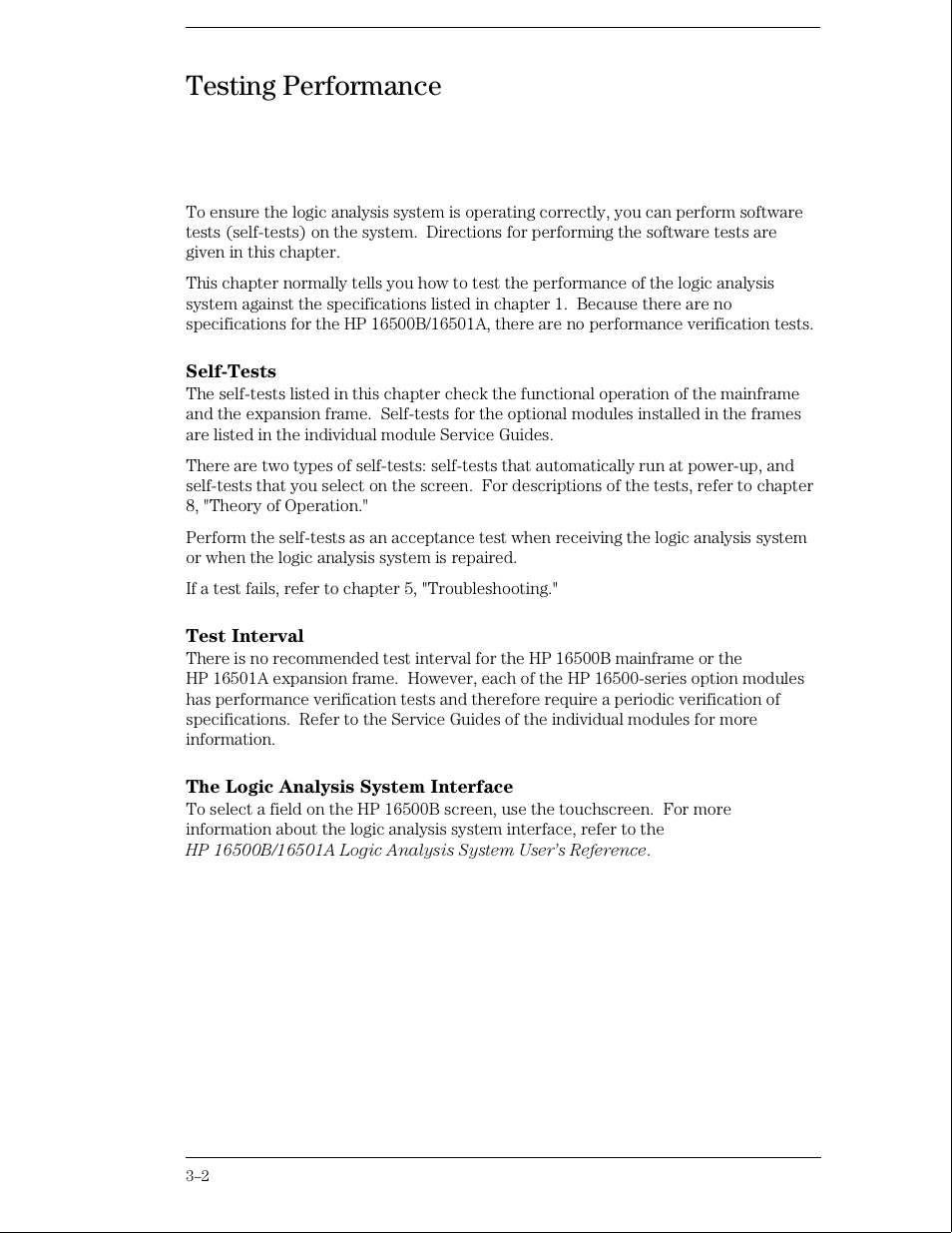 Testing performance | HP 16500B User Manual | Page 25 / 129
