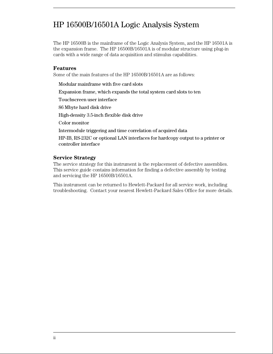 Hp 16500b/16501a logic analysis system | HP 16500B User Manual | Page 3 / 129