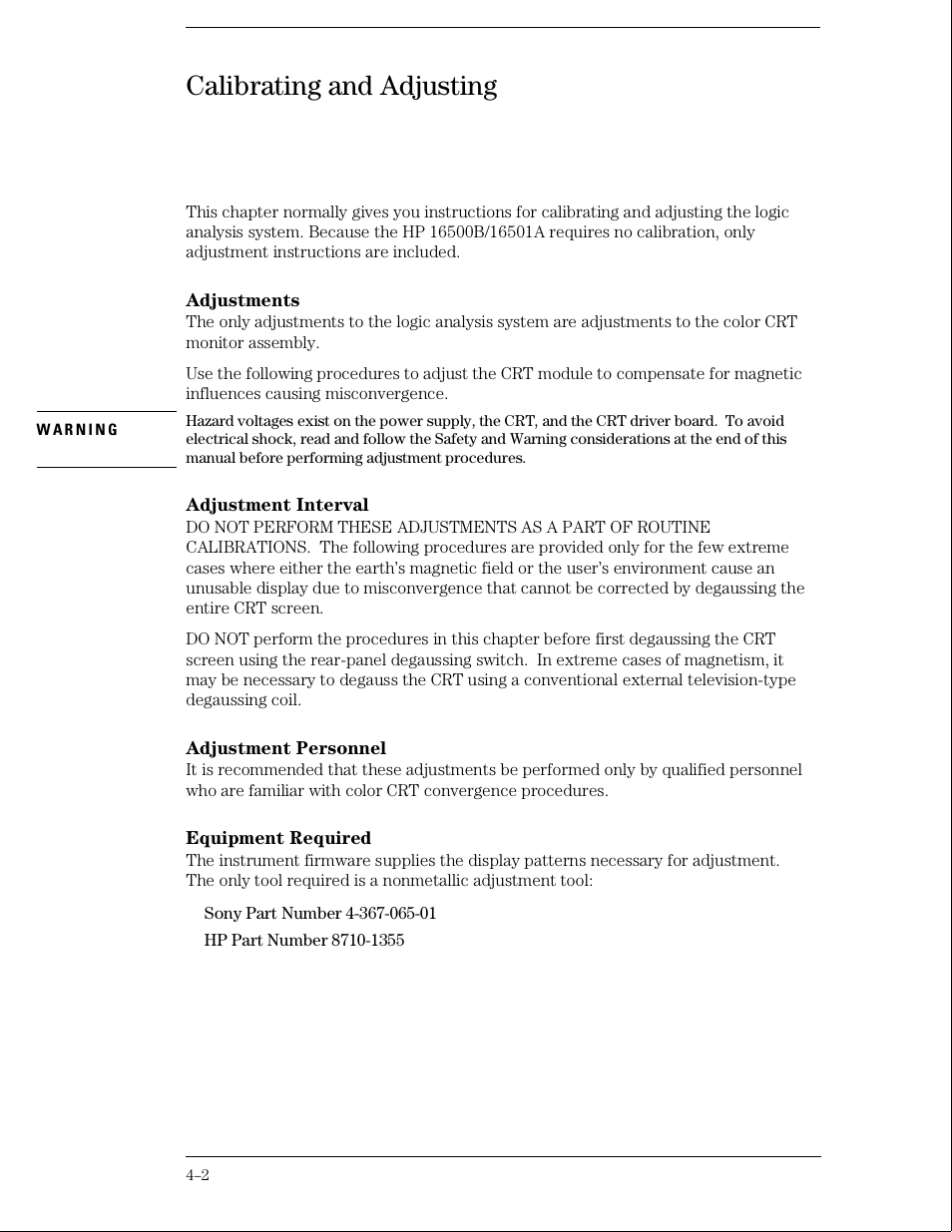 Calibrating and adjusting | HP 16500B User Manual | Page 31 / 129