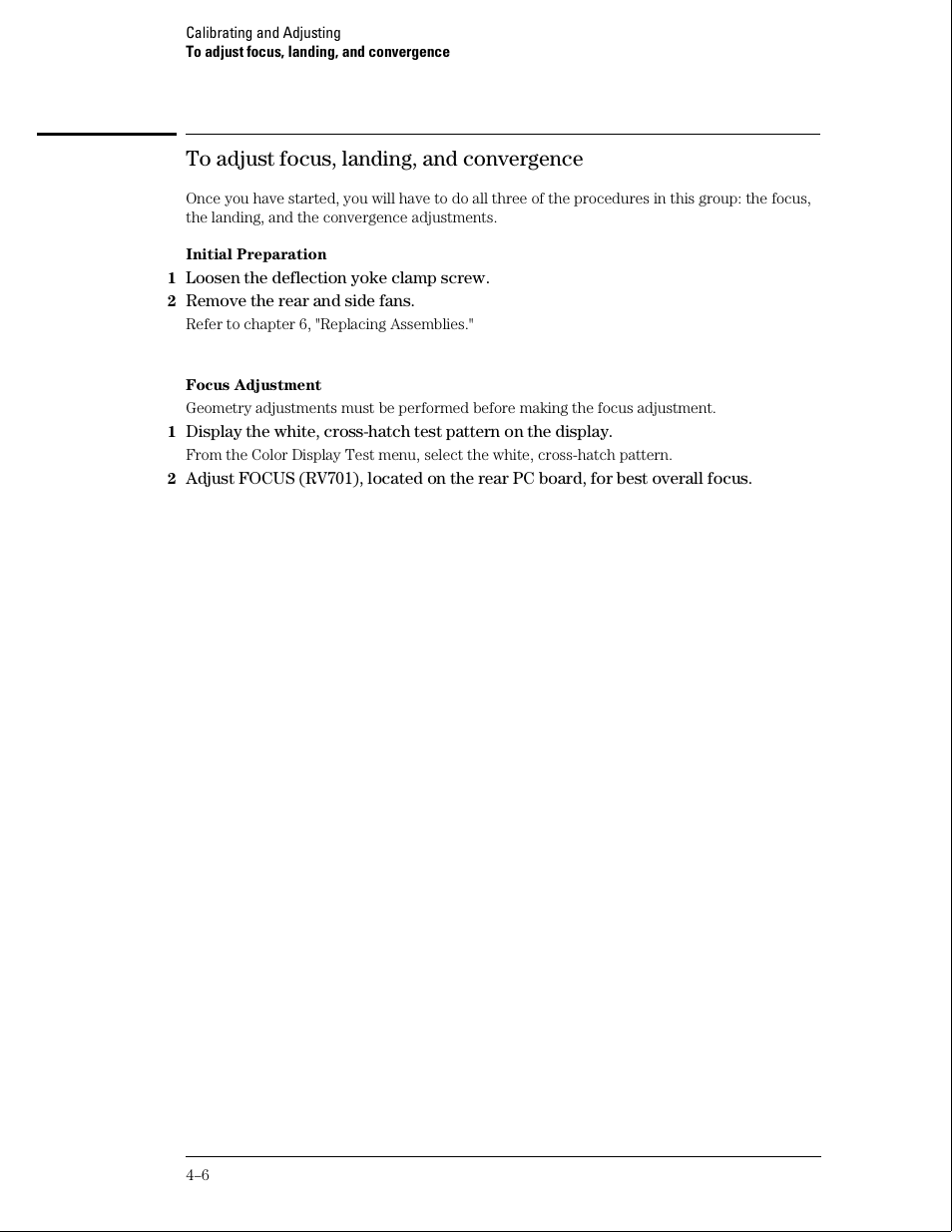 To adjust focus, landing, and convergence | HP 16500B User Manual | Page 35 / 129