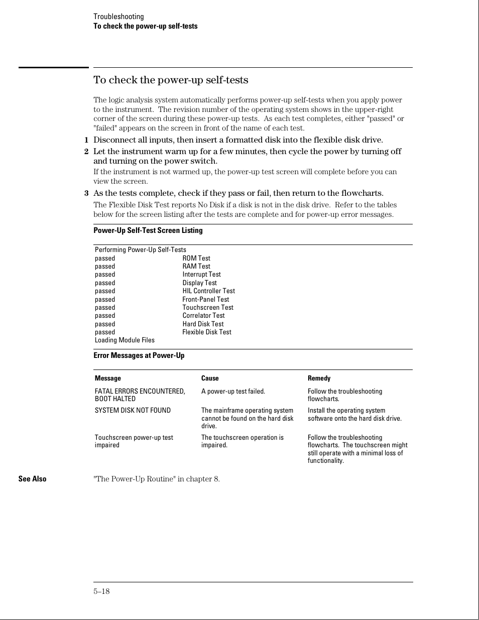 To check the power-up self-tests | HP 16500B User Manual | Page 61 / 129