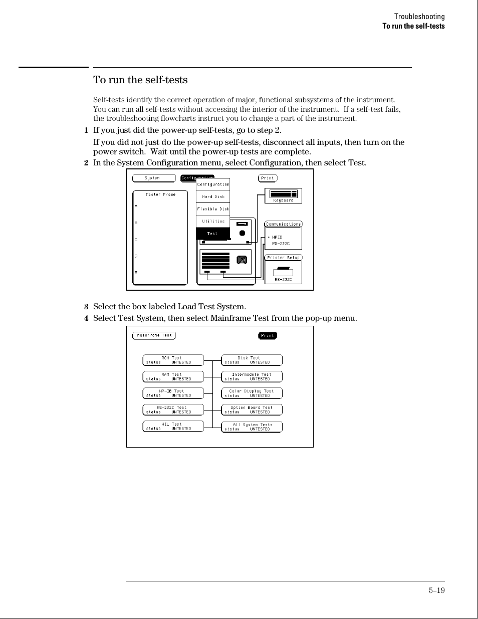 To run the self-tests | HP 16500B User Manual | Page 62 / 129