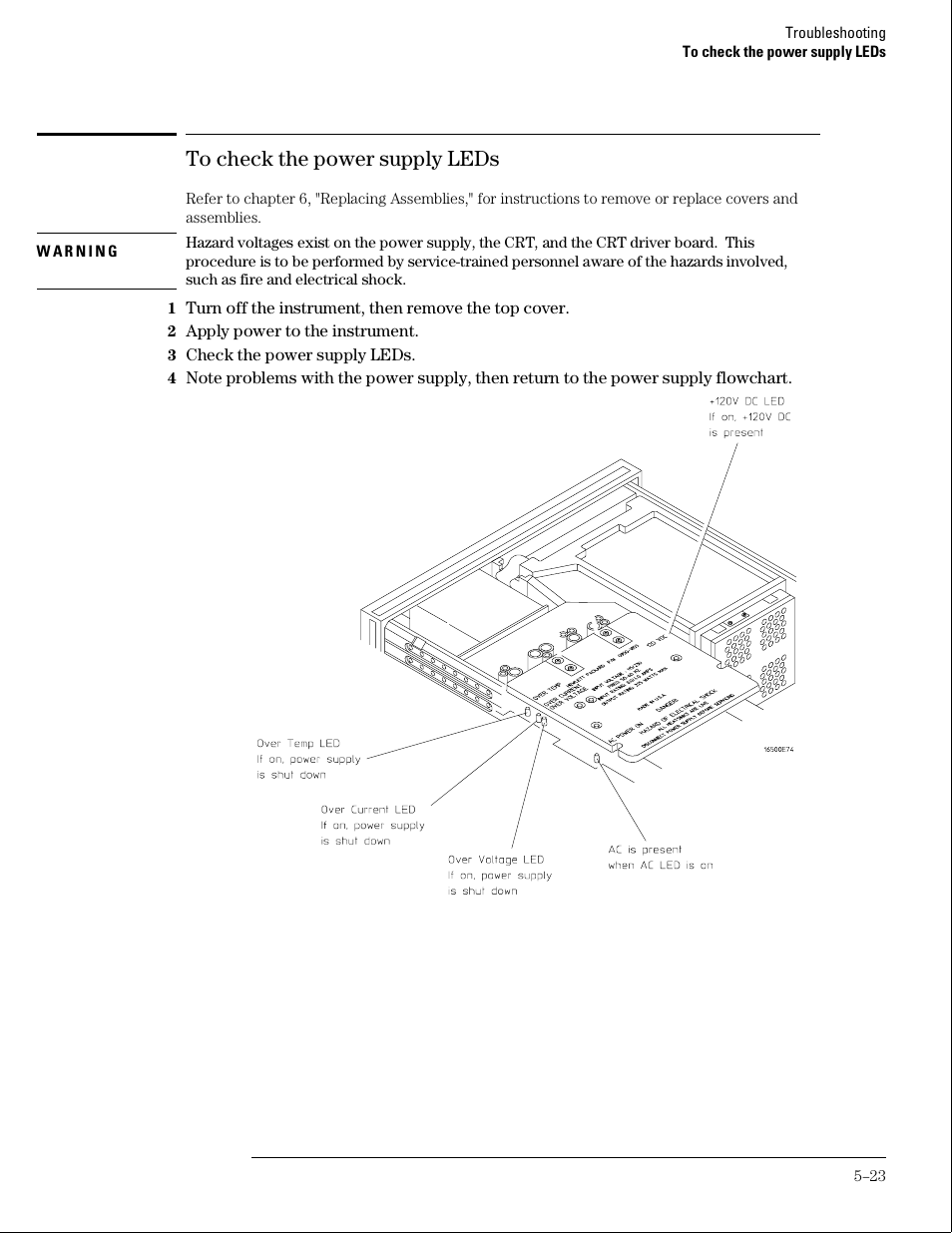 To check the power supply leds | HP 16500B User Manual | Page 66 / 129