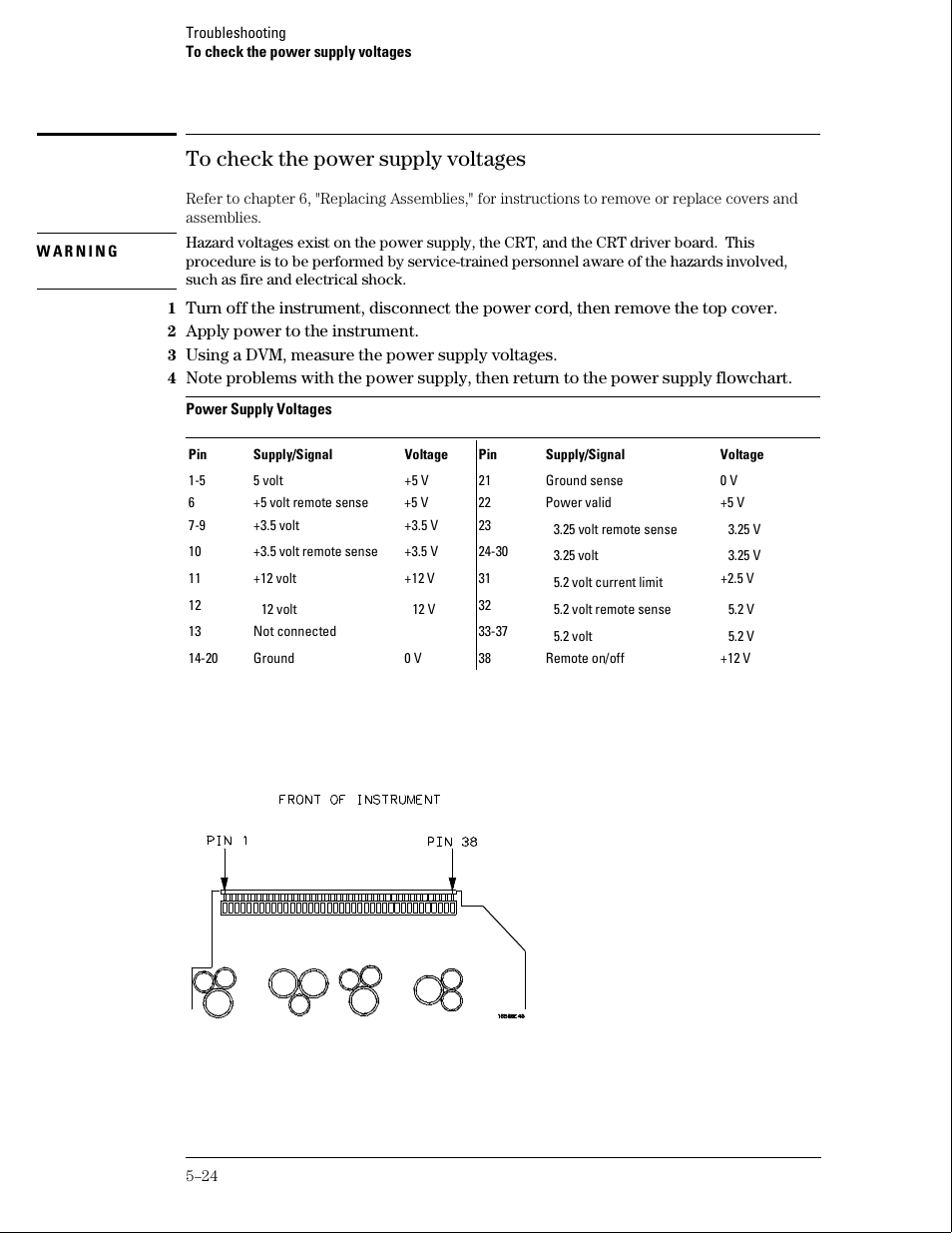 To check the power supply voltages | HP 16500B User Manual | Page 67 / 129