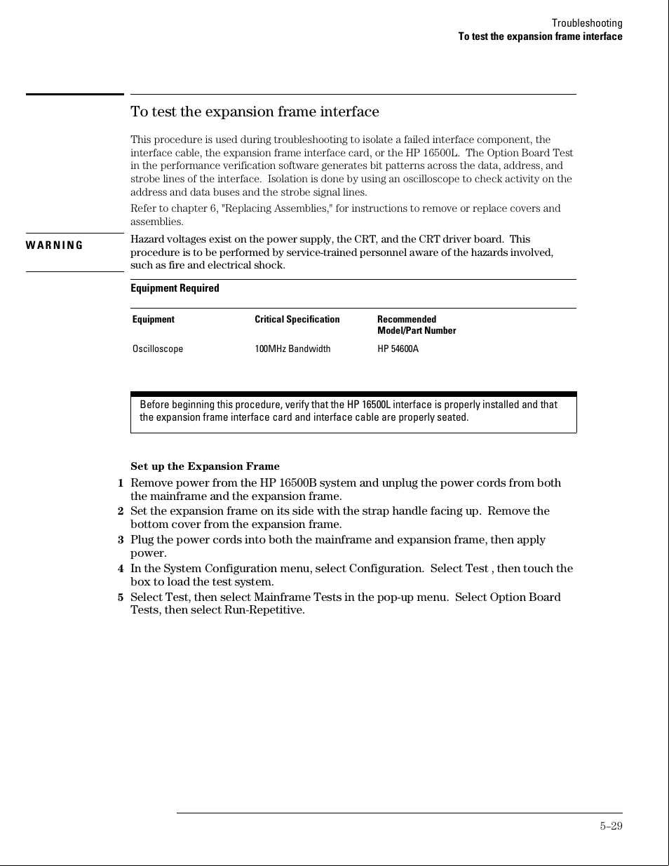 To test the expansion frame interface | HP 16500B User Manual | Page 72 / 129