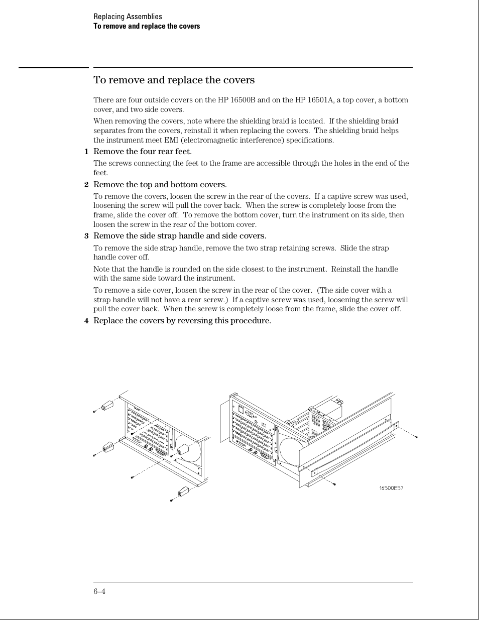 To remove and replace the covers | HP 16500B User Manual | Page 79 / 129