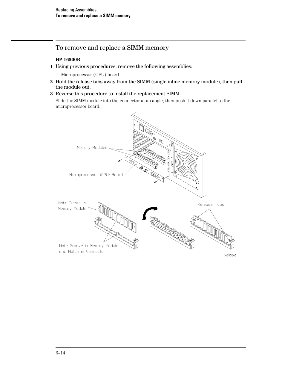 To remove and replace a simm memory | HP 16500B User Manual | Page 89 / 129