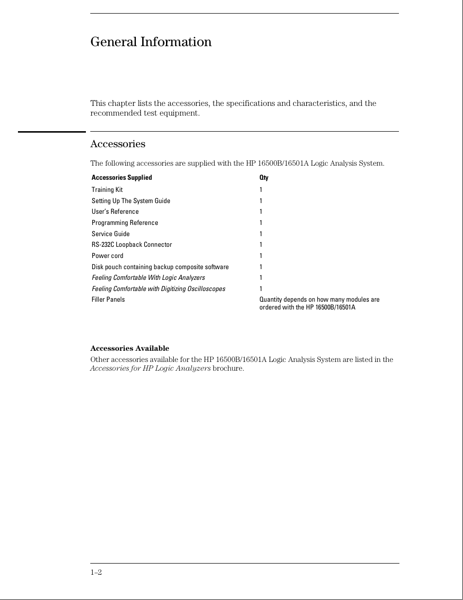 Accessories, General information | HP 16500B User Manual | Page 9 / 129