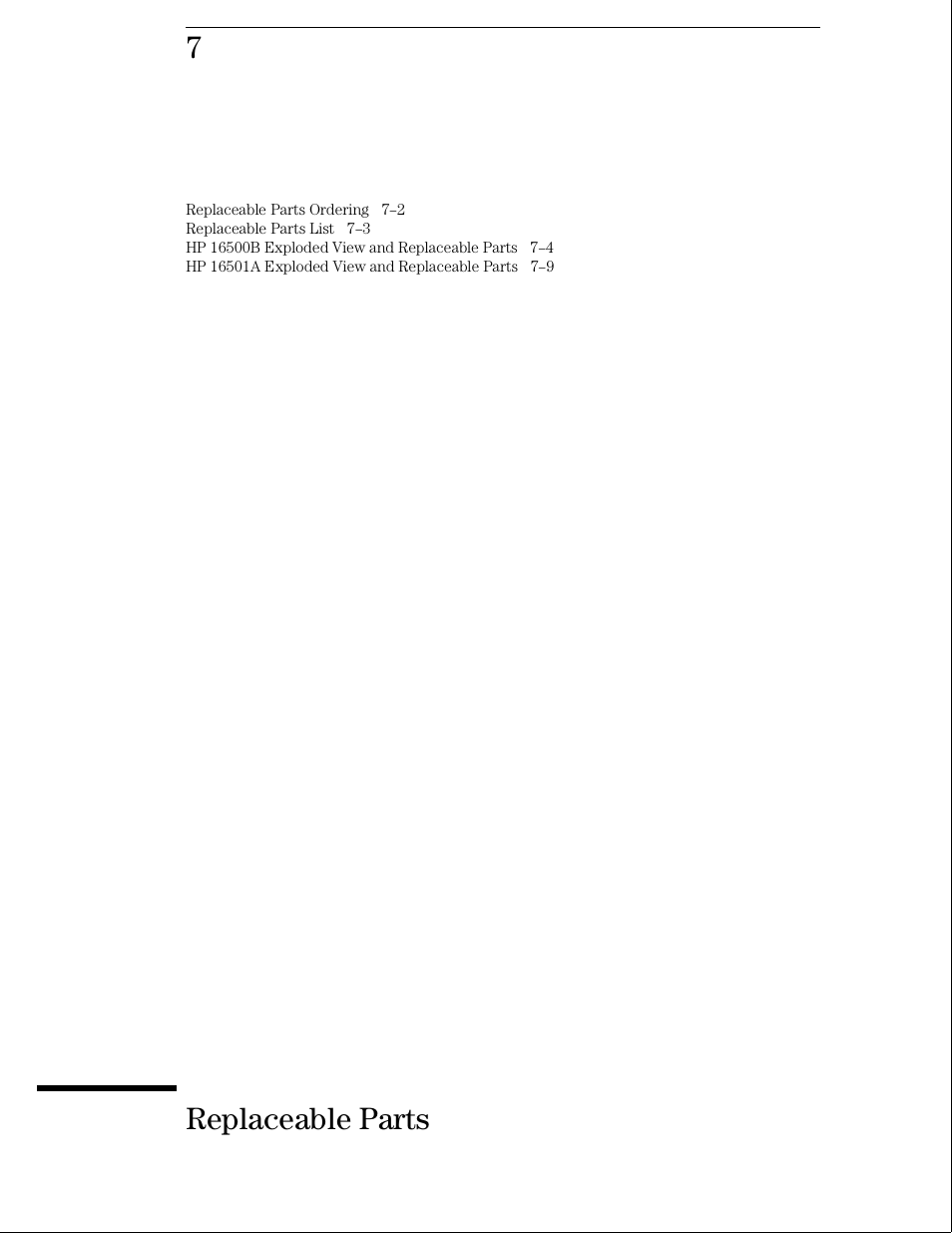 Replaceable parts | HP 16500B User Manual | Page 98 / 129