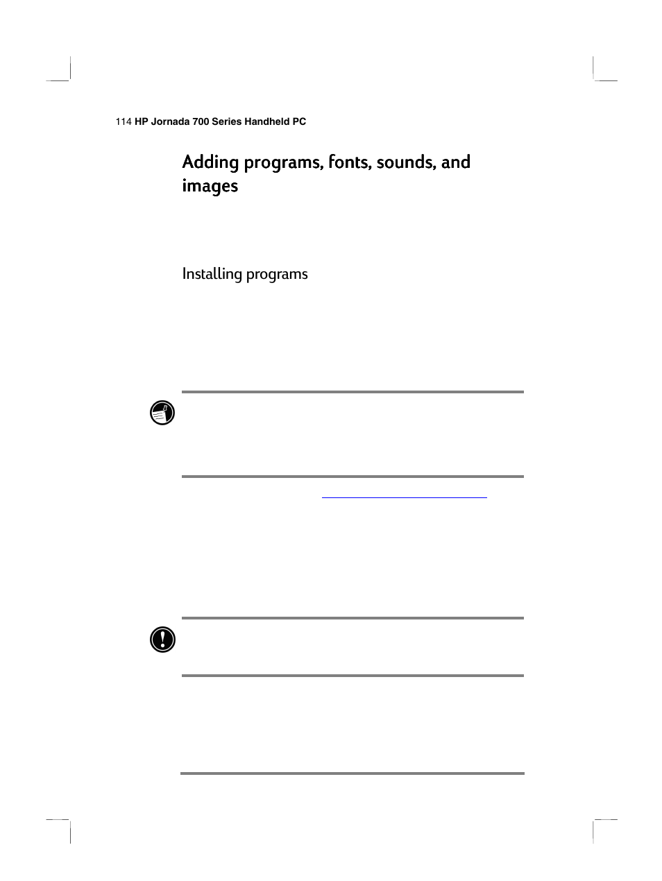 Adding programs, fonts, sounds, and, Installing programs | HP 700 Series User Manual | Page 118 / 204