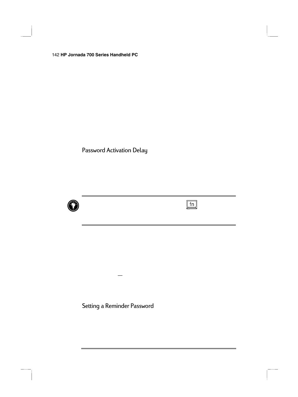 Password activation delay, Setting a reminder password | HP 700 Series User Manual | Page 146 / 204