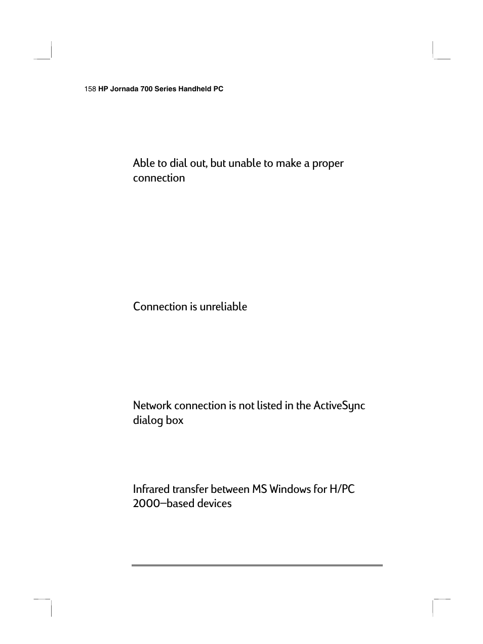 Connection is unreliable | HP 700 Series User Manual | Page 162 / 204
