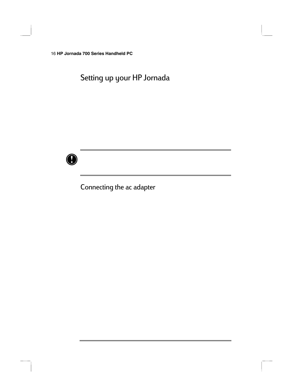 Setting up your hp jornada, Connecting the ac adapter | HP 700 Series User Manual | Page 20 / 204