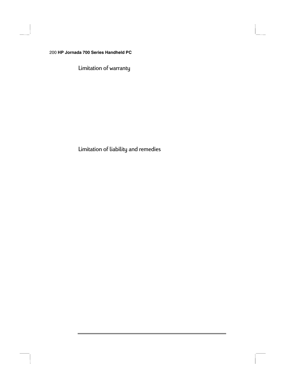 Limitation of warranty, Limitation of liability and remedies | HP 700 Series User Manual | Page 204 / 204