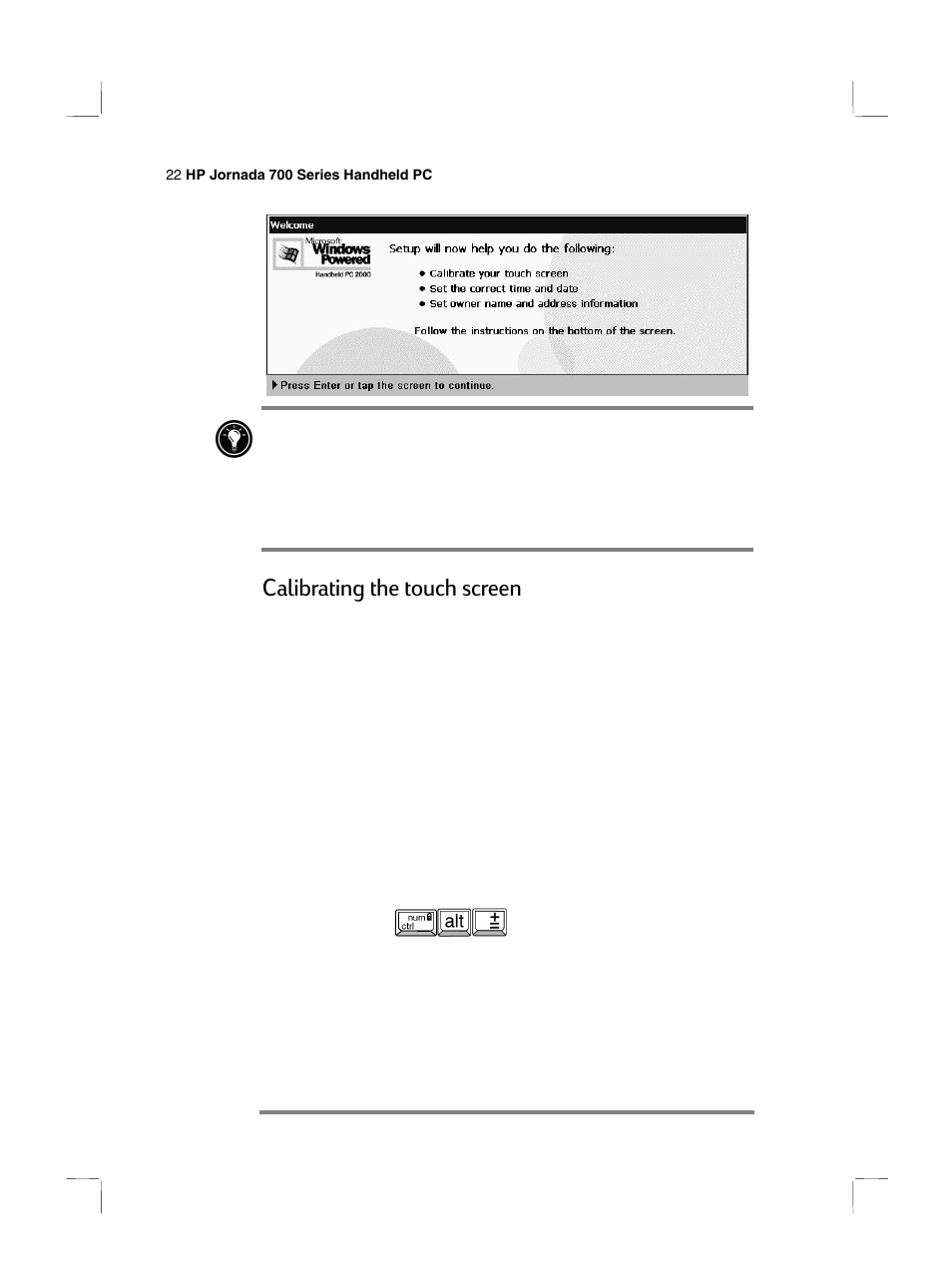 Calibrating the touch screen | HP 700 Series User Manual | Page 26 / 204