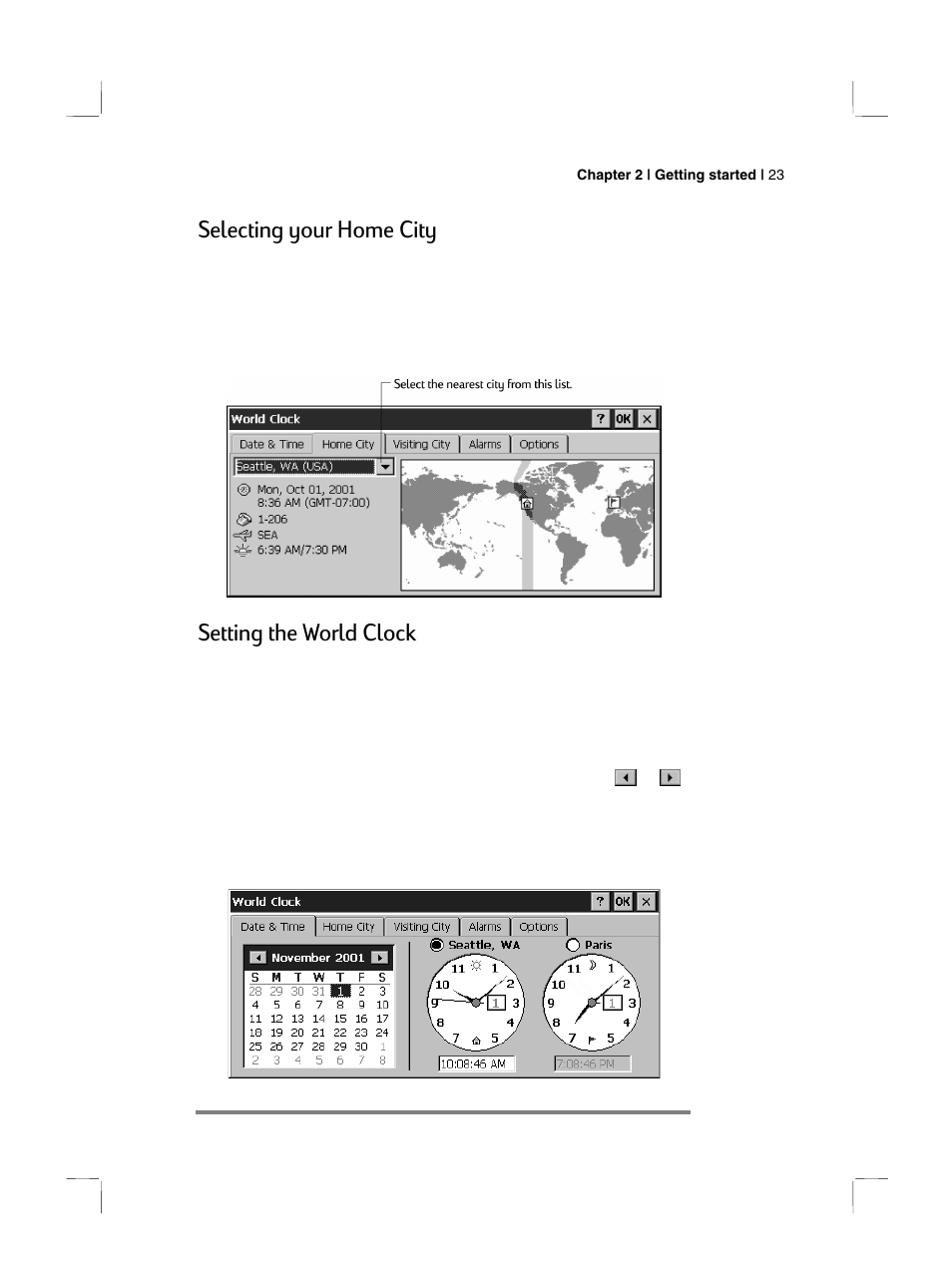 Selecting your home city, Setting the world clock | HP 700 Series User Manual | Page 27 / 204