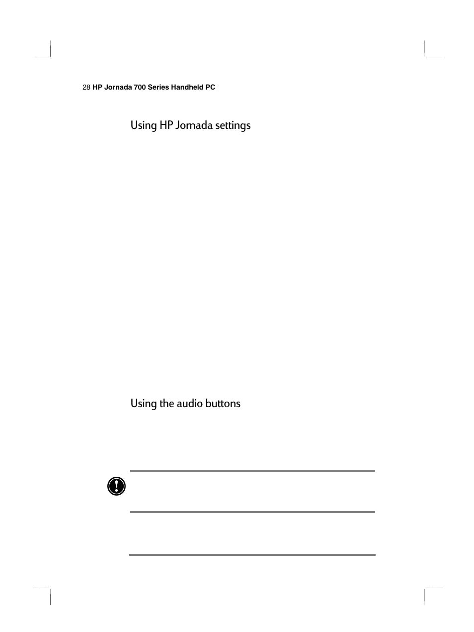 Using hp jornada settings, Using the audio buttons | HP 700 Series User Manual | Page 32 / 204