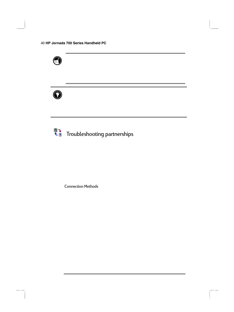 Troubleshooting partnerships | HP 700 Series User Manual | Page 44 / 204