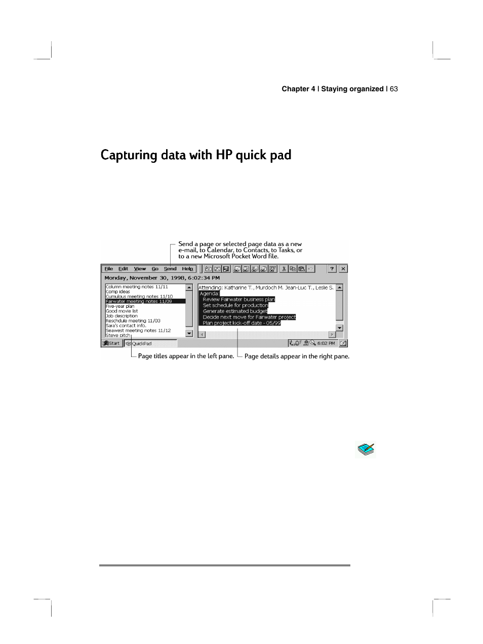 Capturing data with hp quick pad | HP 700 Series User Manual | Page 67 / 204