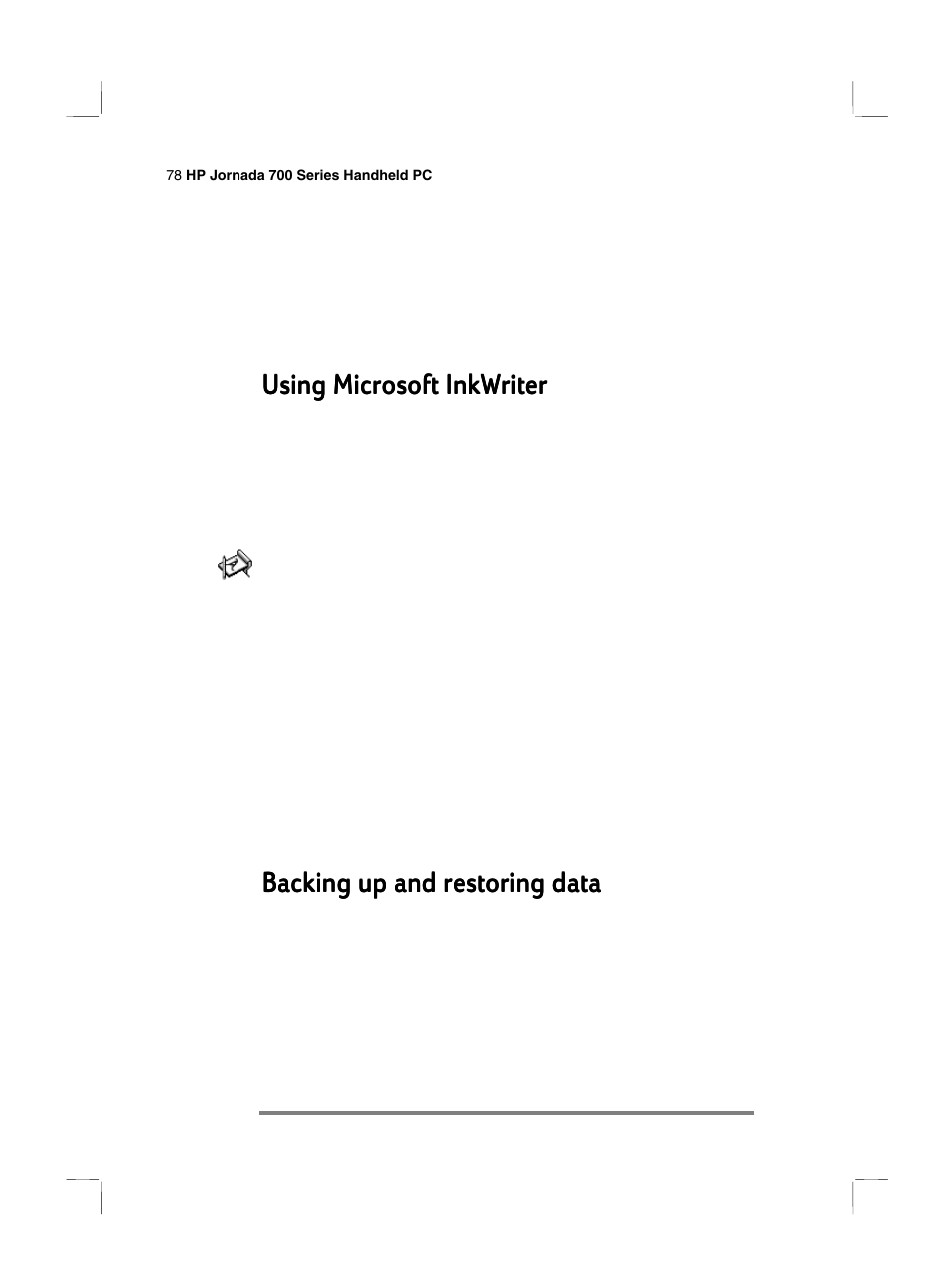 Using microsoft inkwriter, Backing up and restoring data | HP 700 Series User Manual | Page 82 / 204