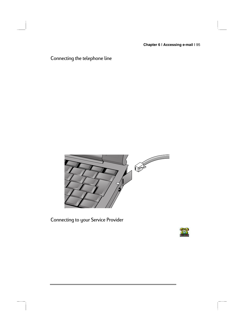 Connecting the telephone line, Connecting to your service provider | HP 700 Series User Manual | Page 99 / 204
