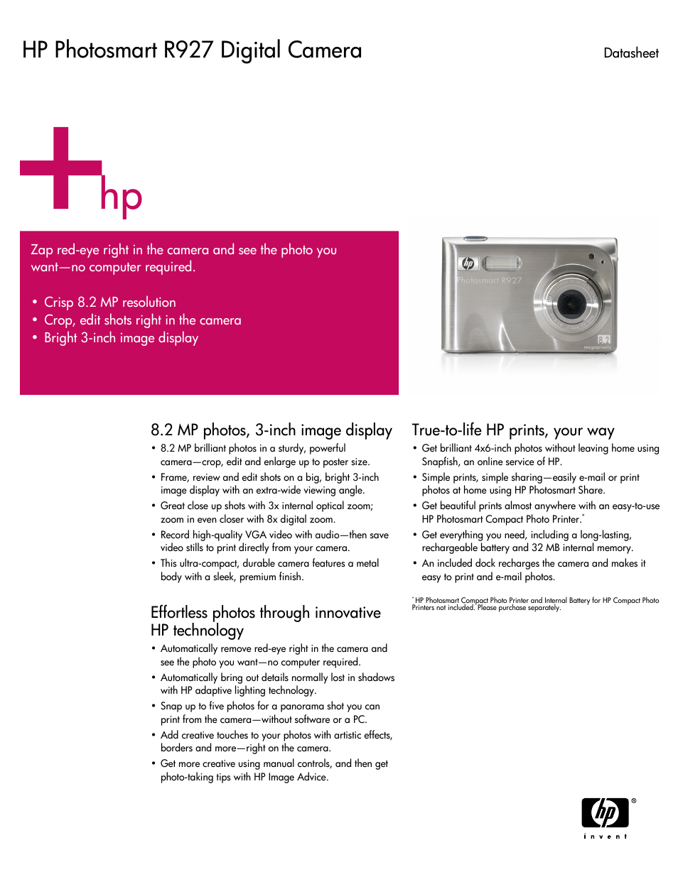 HP R927 User Manual | 2 pages