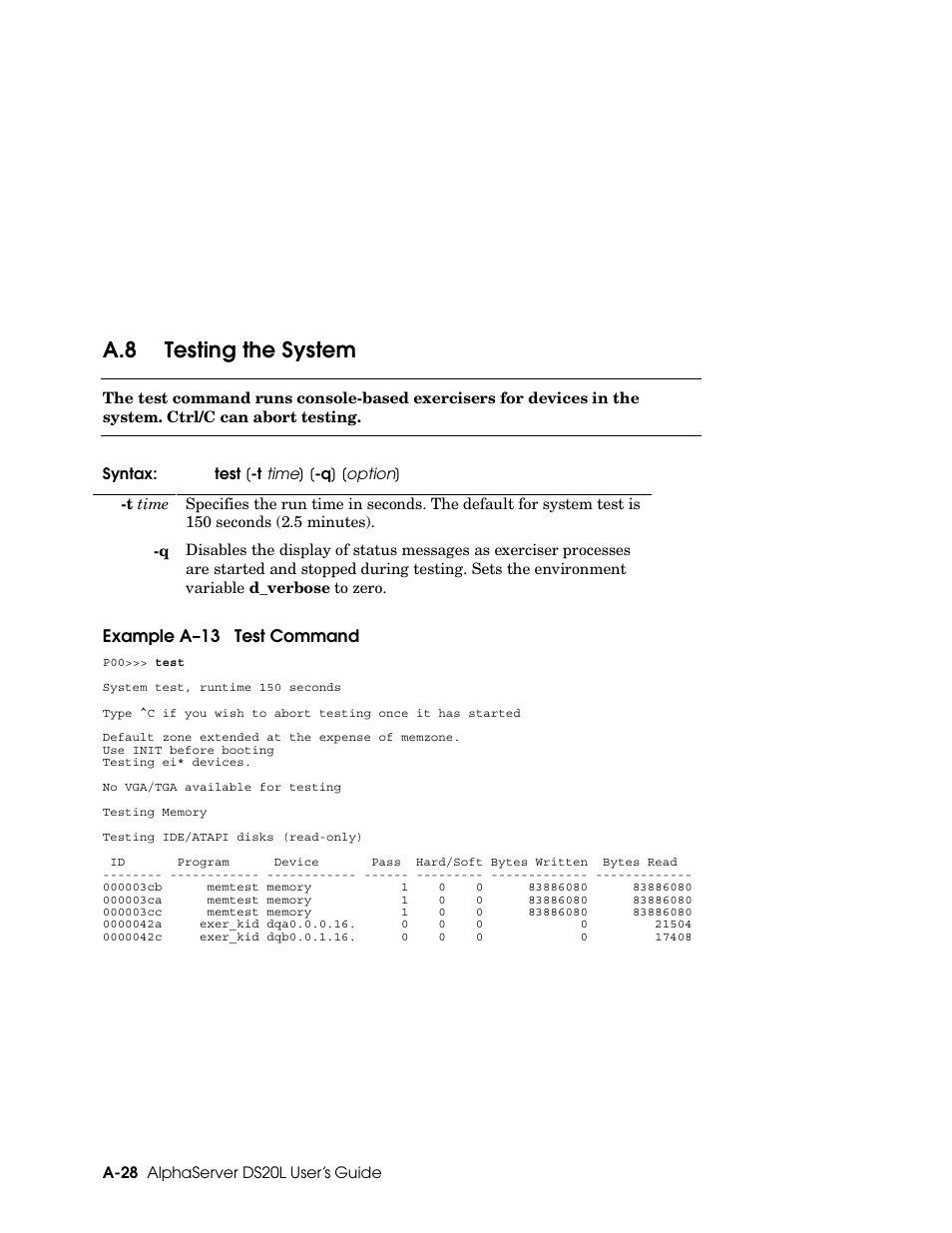 A.8 testing the system | HP DS20L User Manual | Page 116 / 152