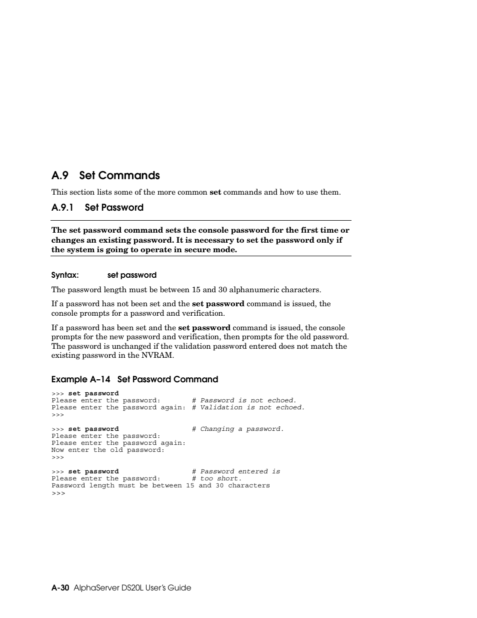 A.9 set commands | HP DS20L User Manual | Page 118 / 152