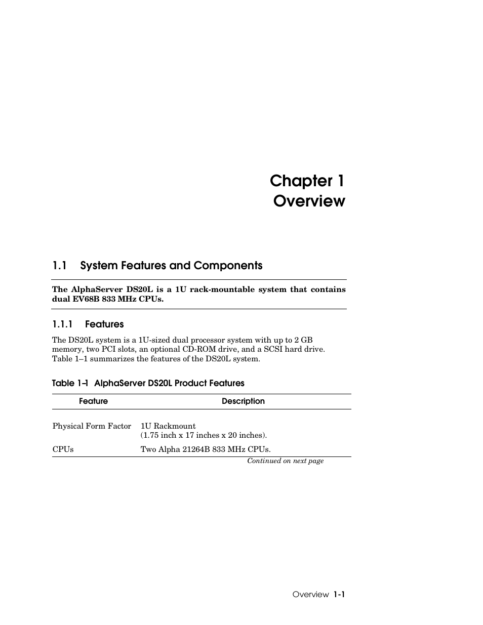 Chapter 1 overview | HP DS20L User Manual | Page 13 / 152