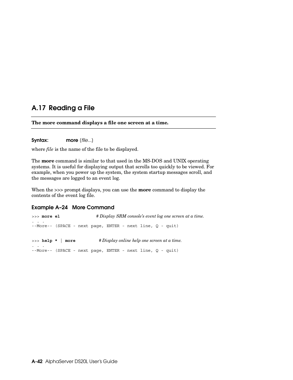 A.17 reading a file | HP DS20L User Manual | Page 130 / 152