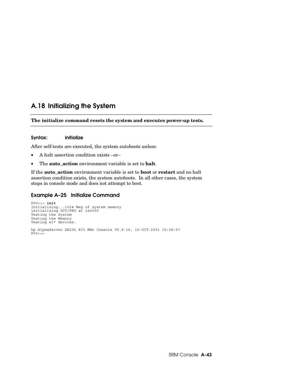 A.18 initializing the system | HP DS20L User Manual | Page 131 / 152