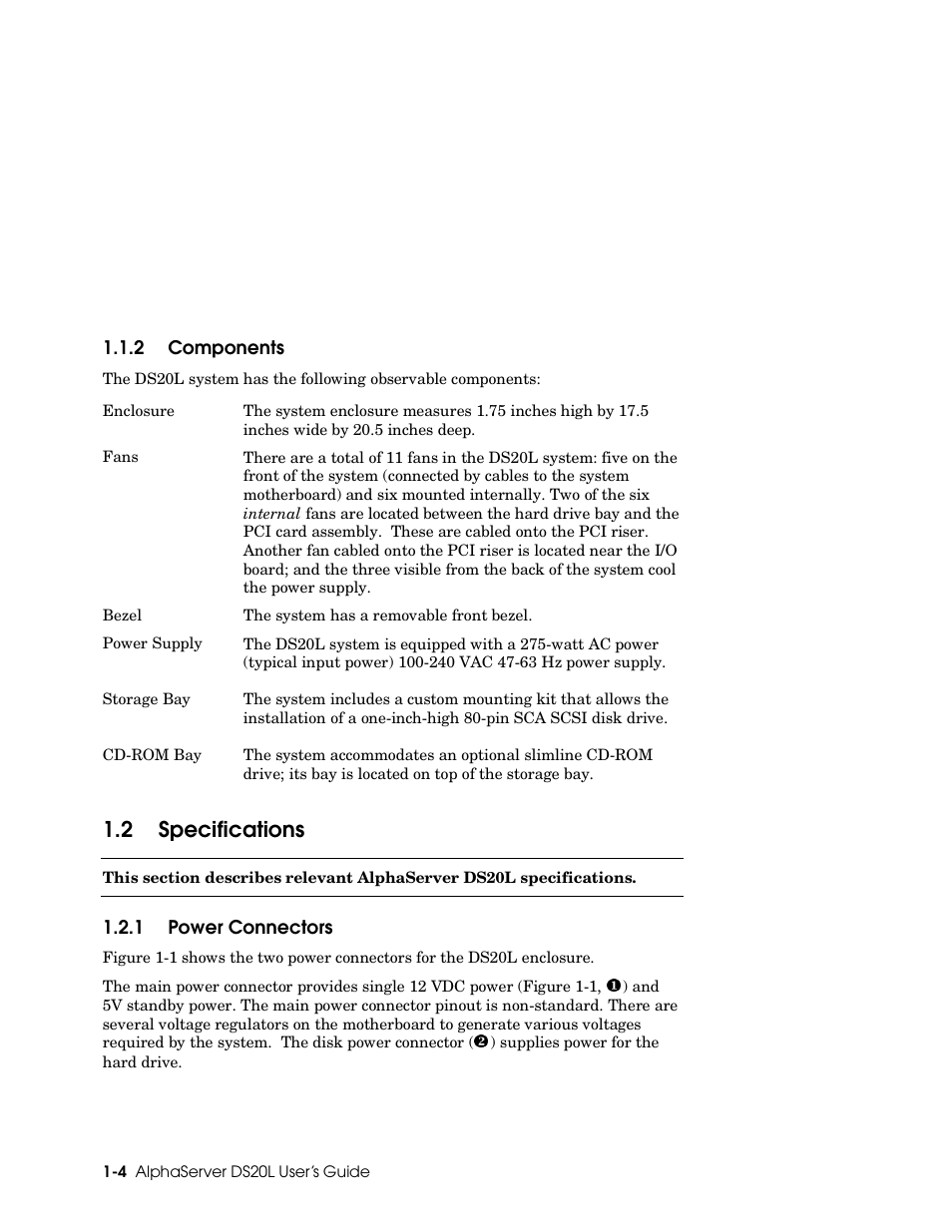 2 specifications | HP DS20L User Manual | Page 16 / 152