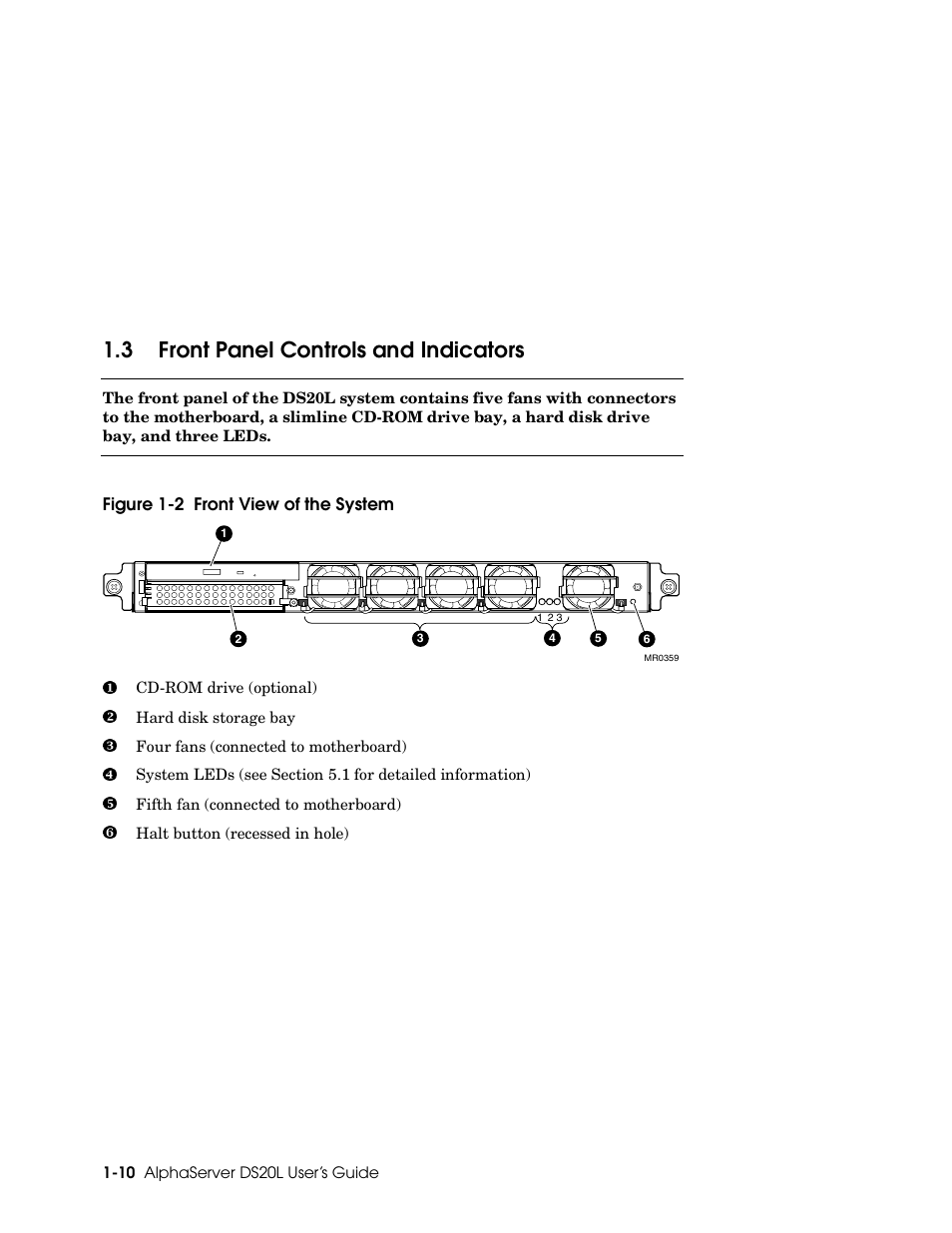 3 front panel controls and indicators | HP DS20L User Manual | Page 22 / 152