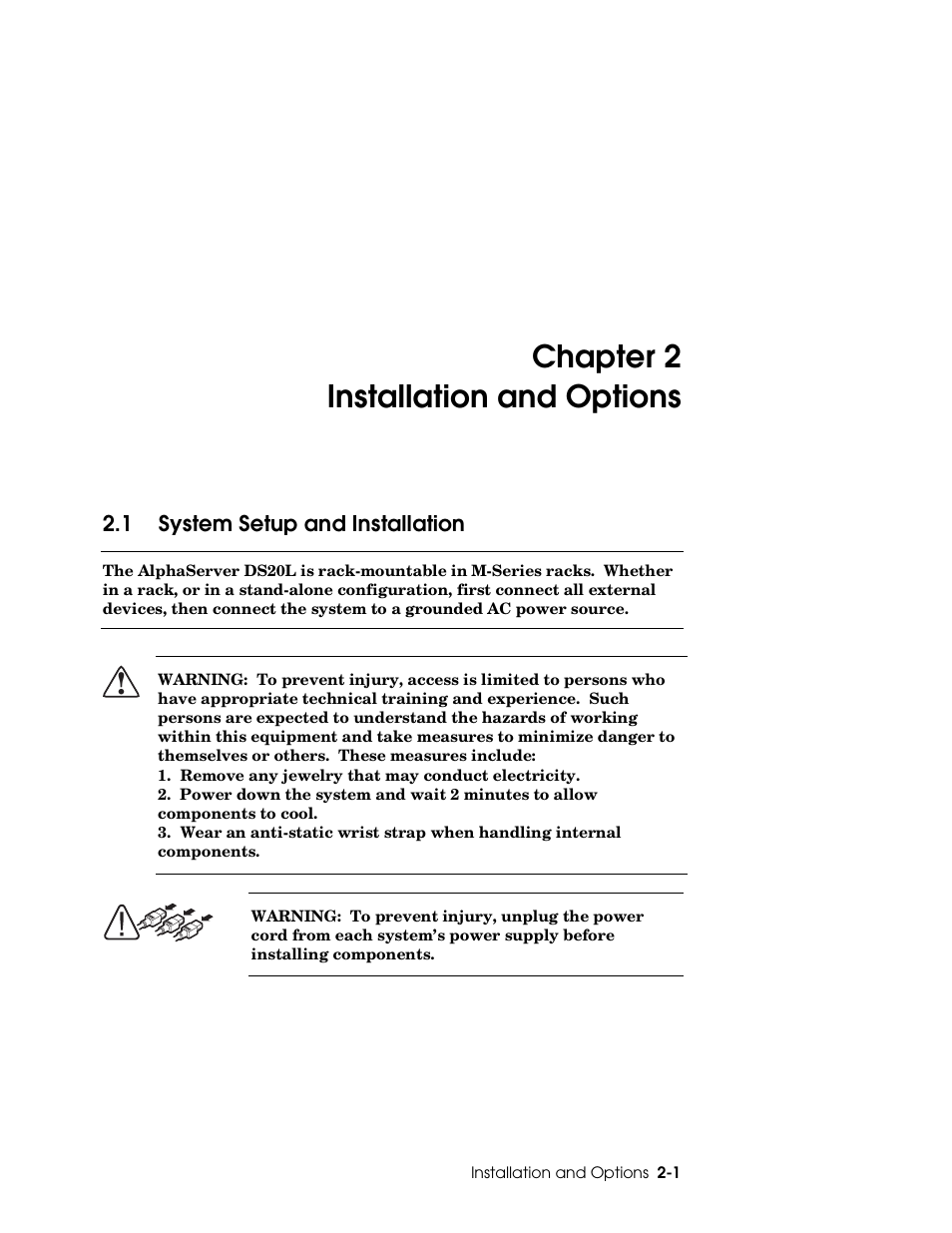 Chapter 2 installation and options | HP DS20L User Manual | Page 29 / 152