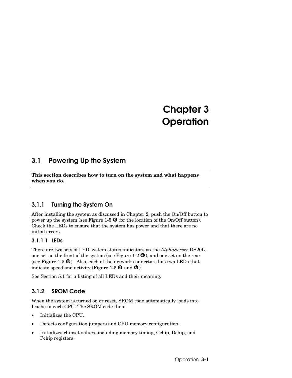 Chapter 3 operation, 1 powering up the system | HP DS20L User Manual | Page 45 / 152