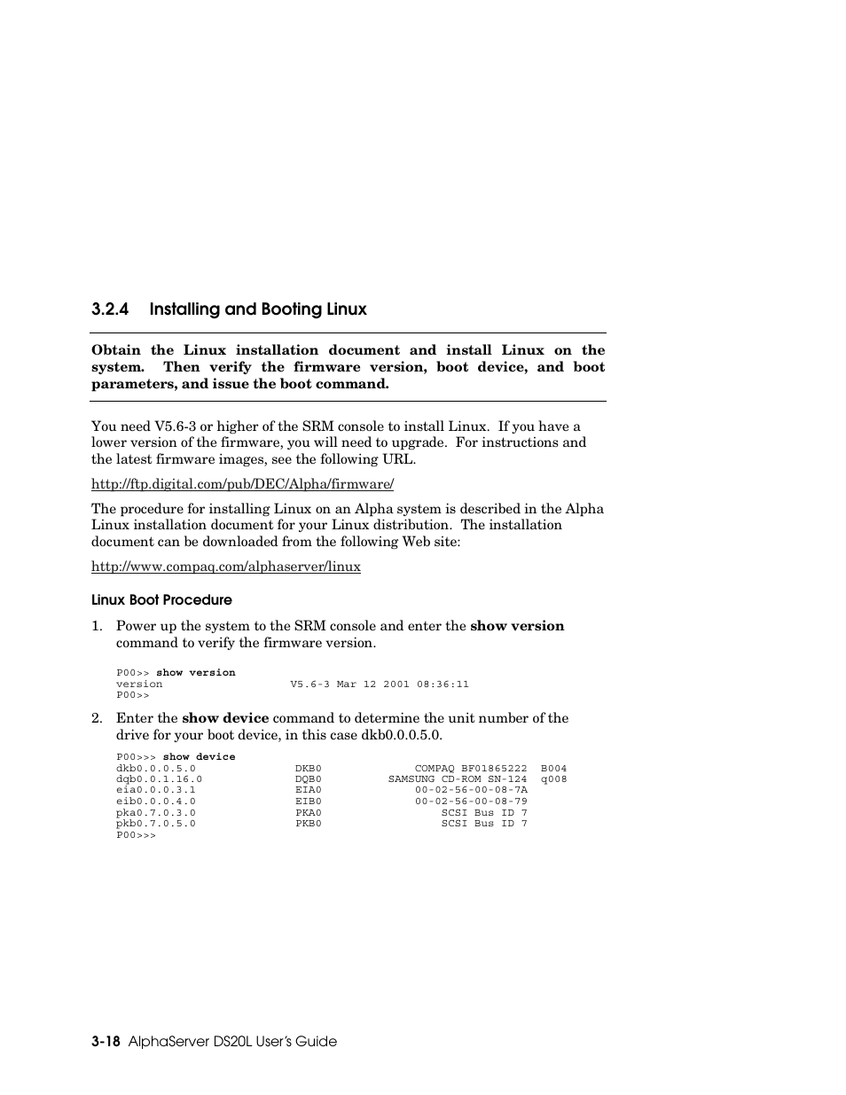 4 installing and booting linux | HP DS20L User Manual | Page 62 / 152