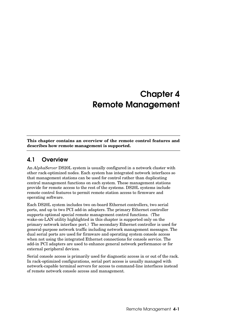 Chapter 4 remote management | HP DS20L User Manual | Page 73 / 152