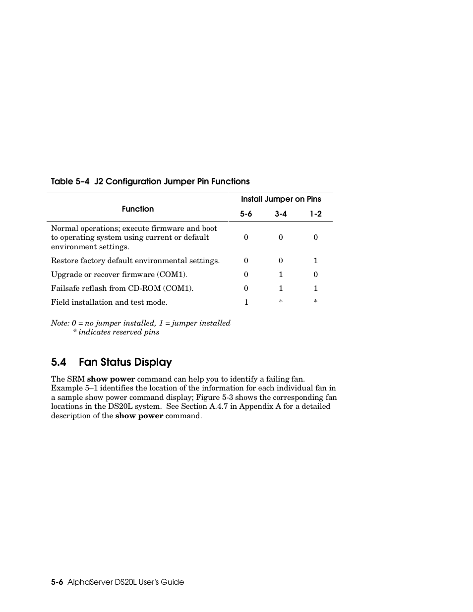 4 fan status display | HP DS20L User Manual | Page 86 / 152