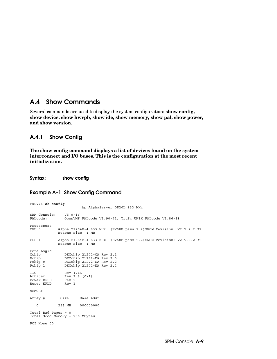 A.4 show commands | HP DS20L User Manual | Page 97 / 152