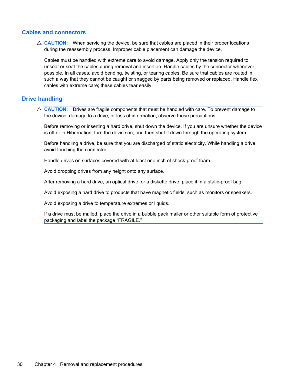 Cables and connectors, Drive handling, Cables and connectors drive handling | HP 1103 User Manual | Page 38 / 101