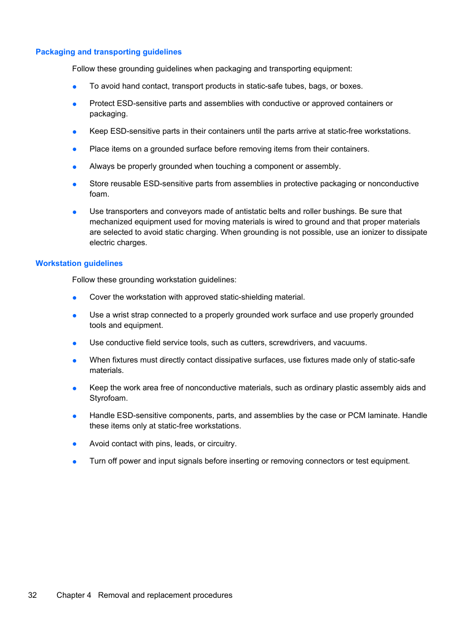 Packaging and transporting guidelines, Workstation guidelines | HP 1103 User Manual | Page 40 / 101