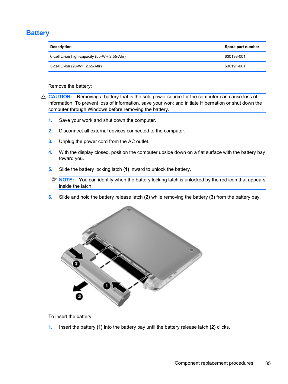 Battery | HP 1103 User Manual | Page 43 / 101