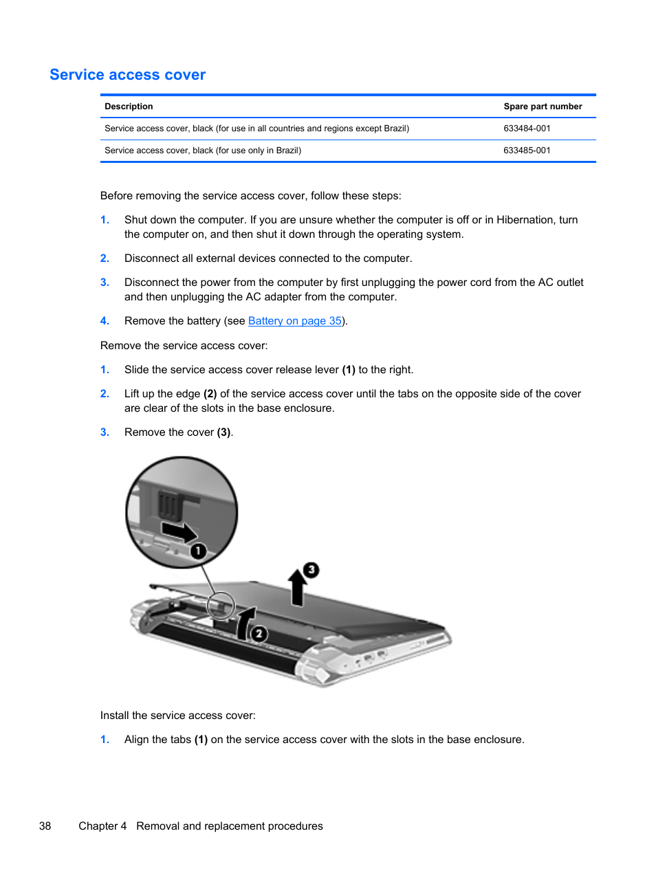Service access cover | HP 1103 User Manual | Page 46 / 101