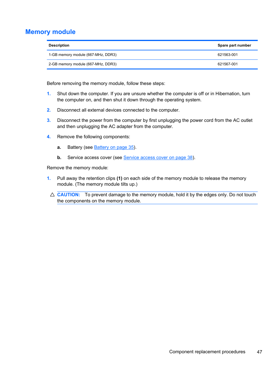 Memory module | HP 1103 User Manual | Page 55 / 101