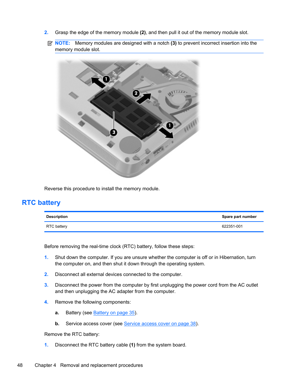 Rtc battery | HP 1103 User Manual | Page 56 / 101