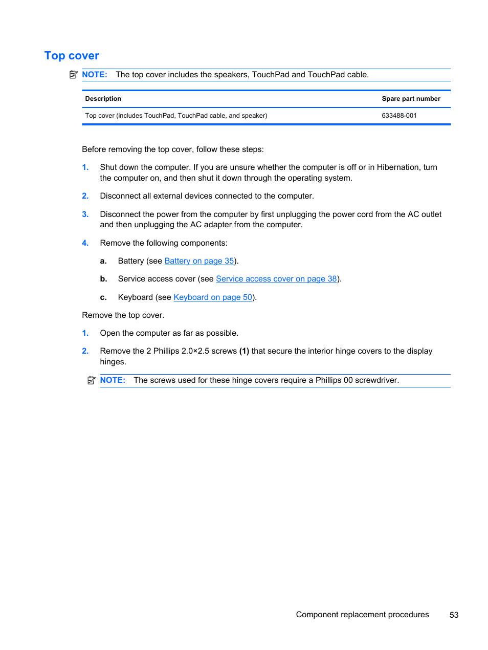 Top cover | HP 1103 User Manual | Page 61 / 101