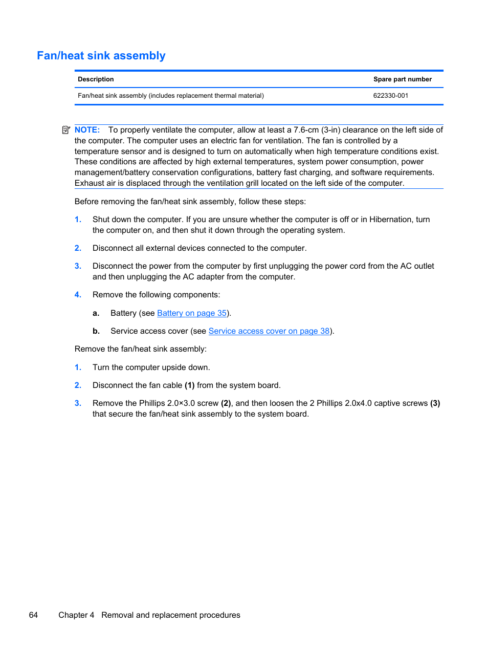 Fan/heat sink assembly | HP 1103 User Manual | Page 72 / 101